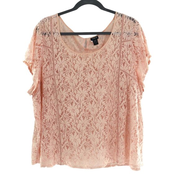 Torrid Sheer Lace Blouse Women 5X Pink Bohemian Hippie Cottagecore Romantic Boho - Picture 2 of 13